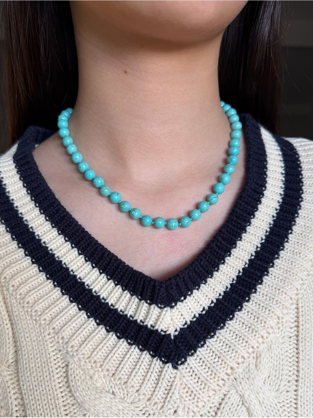 Turquoise Beaded Necklace Sterling Silver Toggle Clasp